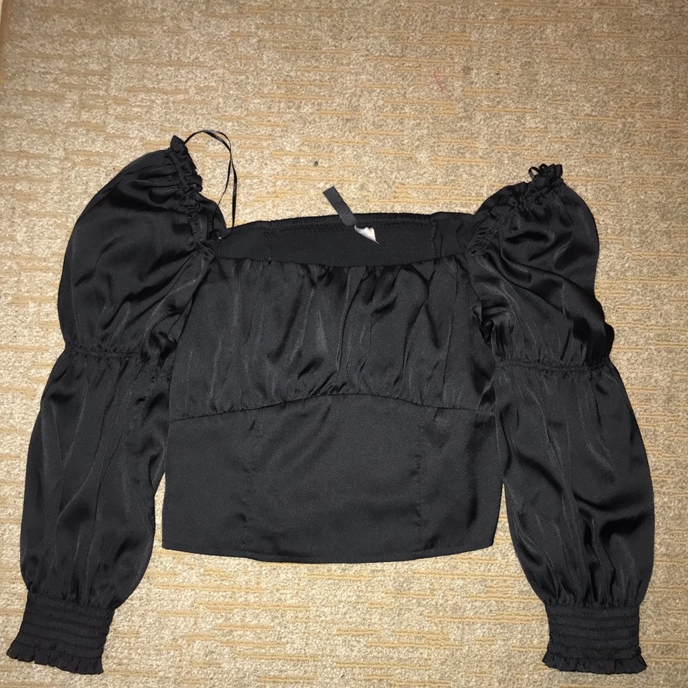 Off the shoulder black peasant top